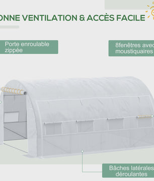Outsunny Kweekkas 12m² - 4x3x2m - Met Deur, 8 Ramen & PE Anti-UV Doek