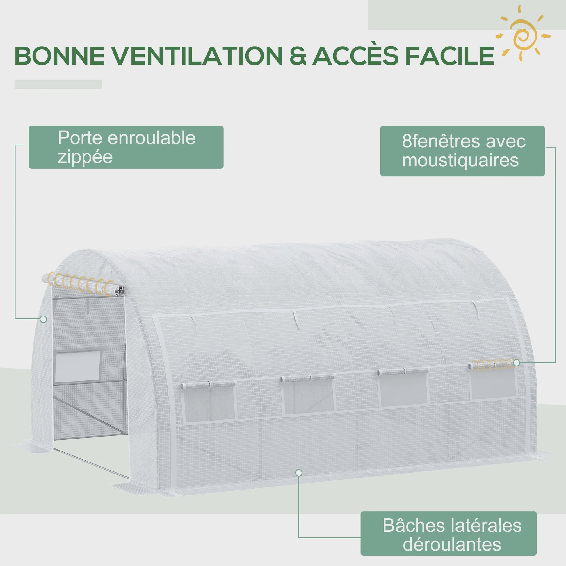 Outsunny Kweekkas 12m² - 4x3x2m - Met Deur, 8 Ramen & PE Anti-UV Doek