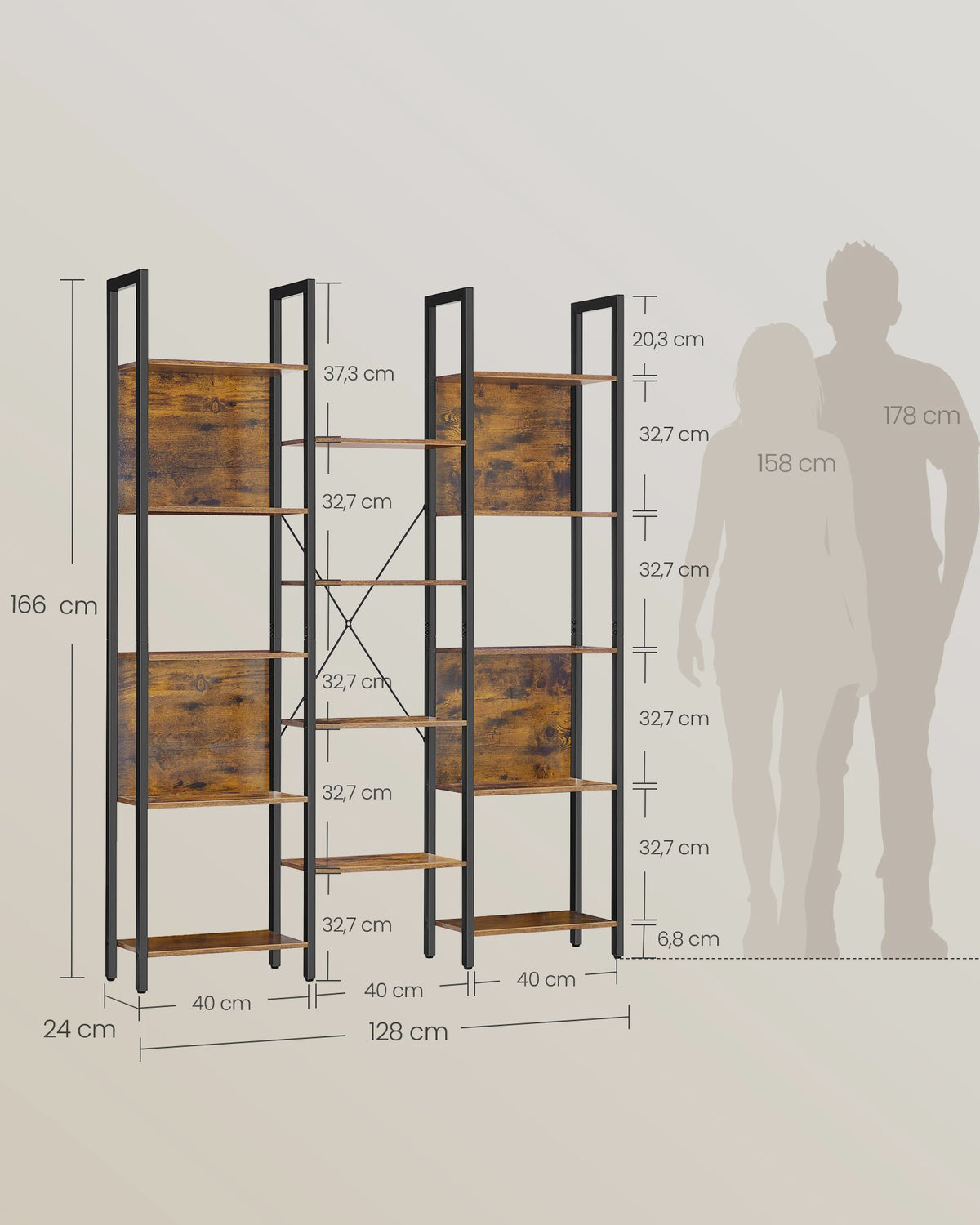 Industriële Boekenkast met 14 Planken - Metalen Frame voor Woonkamer & Kantoor