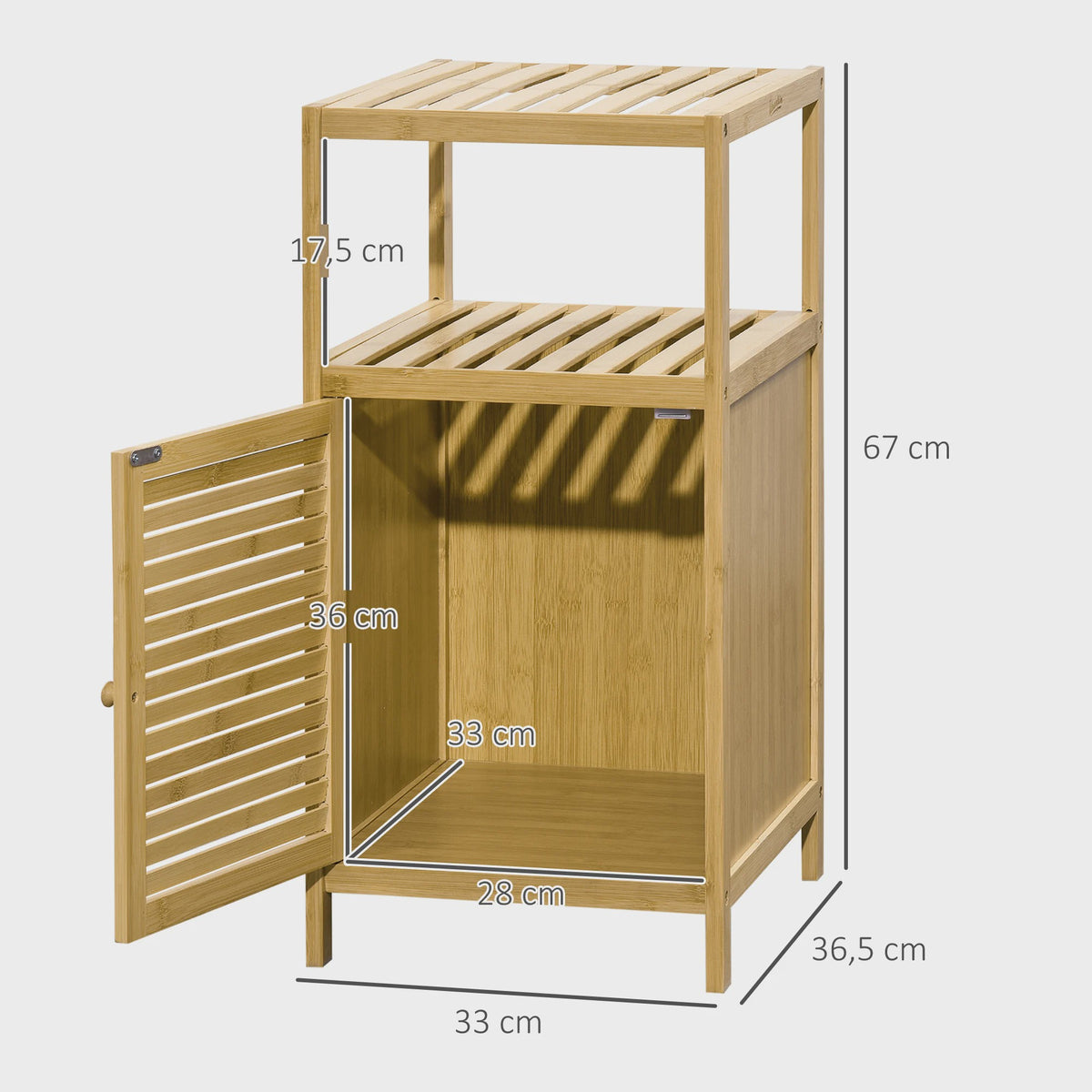 Bamboe Badkamermeubel met Kastje en Open Planken - 33x36.5x67 cm