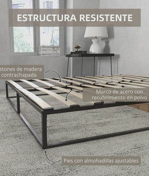 HOMCOM steel bed frame height 25 cm for mattress 180x200 cm black