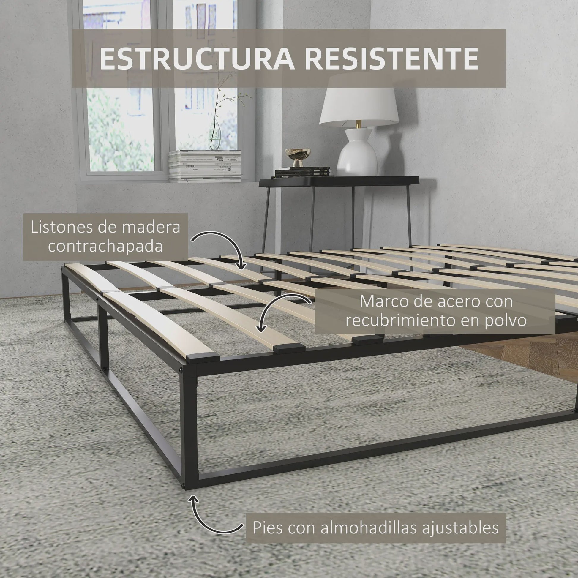 HOMCOM steel bed frame height 25 cm for mattress 180x200 cm black