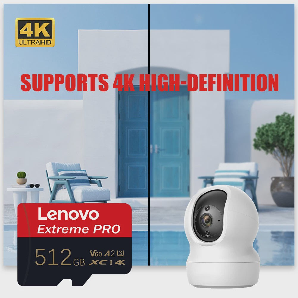 Lenovo Extreme PRO Micro SDXC Kaart 128GB/256GB/512GB U3 V60 A2 - High-Speed TF Flash voor Drone & Action Camera