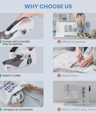Mini Naaimachine Handheld - Draadloos, 2 Snelheden, Ideaal voor Snelle Reparaties