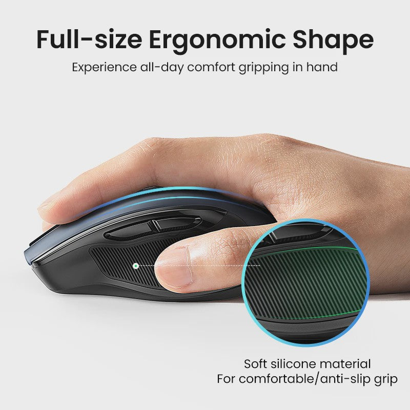 UGREEN Ergonomische Draadloze Muis: Bluetooth 5.0 & 2.4G, 4000 DPI, Stille Knoppen