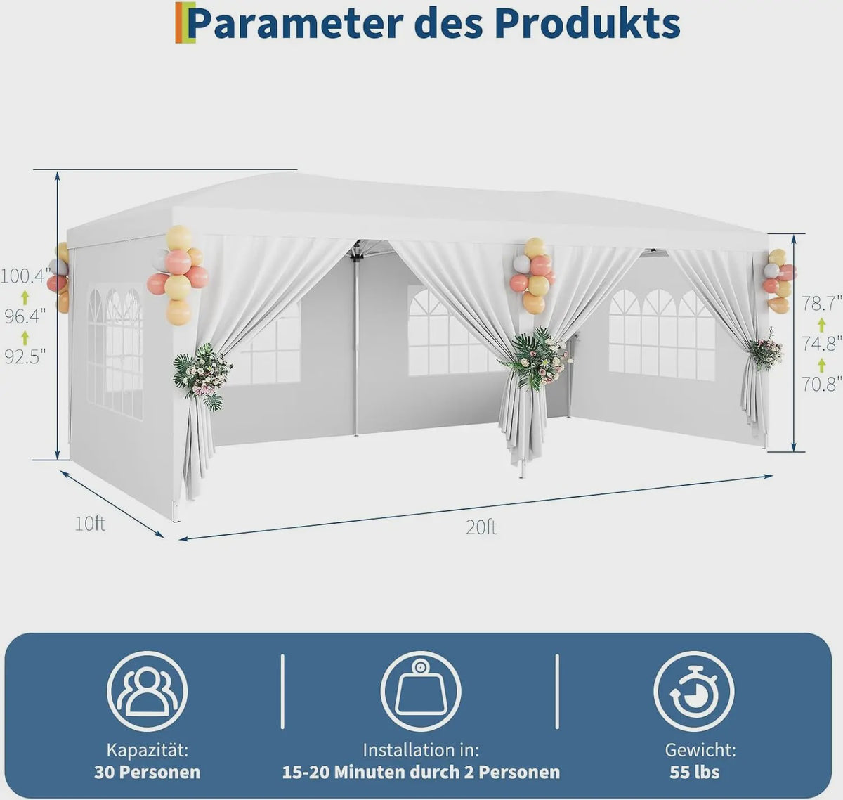 Klapgazebo 3x6m Wit - Ruime Feesttent met 6 Zijwanden voor Feest, Camping & Tuin