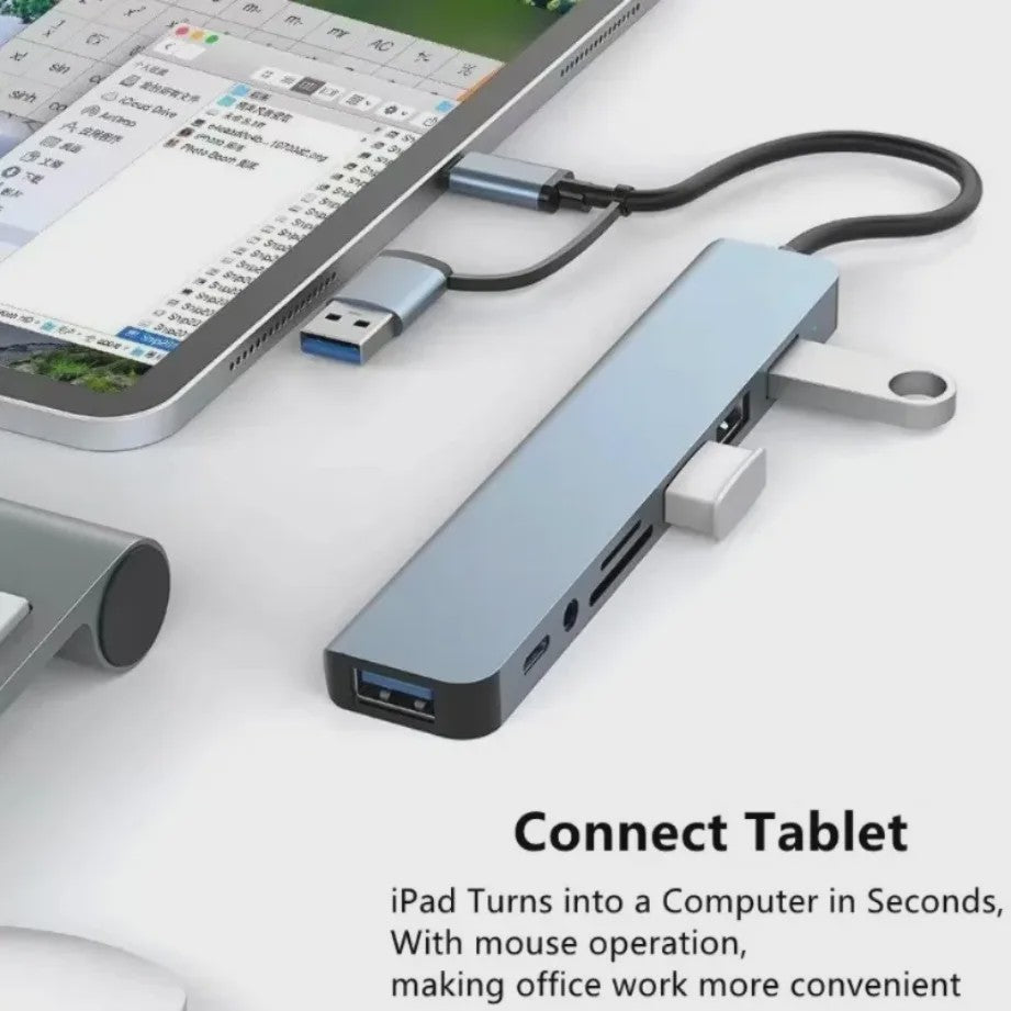 8-in-2 USB-C Hub met SD/TF Kaartlezer, 3.5mm Audio & USB 3.0 Extender voor MacBook/PC/Laptop