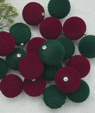 Set van 12 Luxe Fluweel Kerstballen - Fluwelen Kerstboom Decoratie