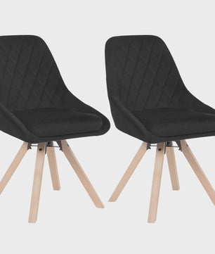 Set van 2 fluwelen eetkamerstoelen, draaibaar en ergonomisch met houten poten