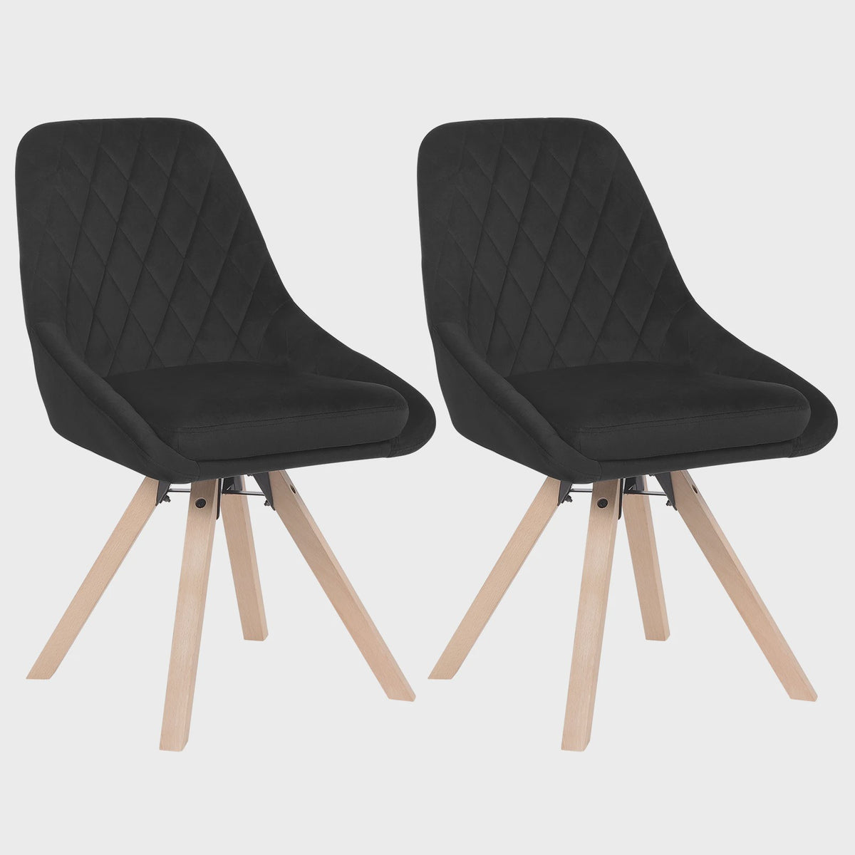 Set van 2 fluwelen eetkamerstoelen, draaibaar en ergonomisch met houten poten