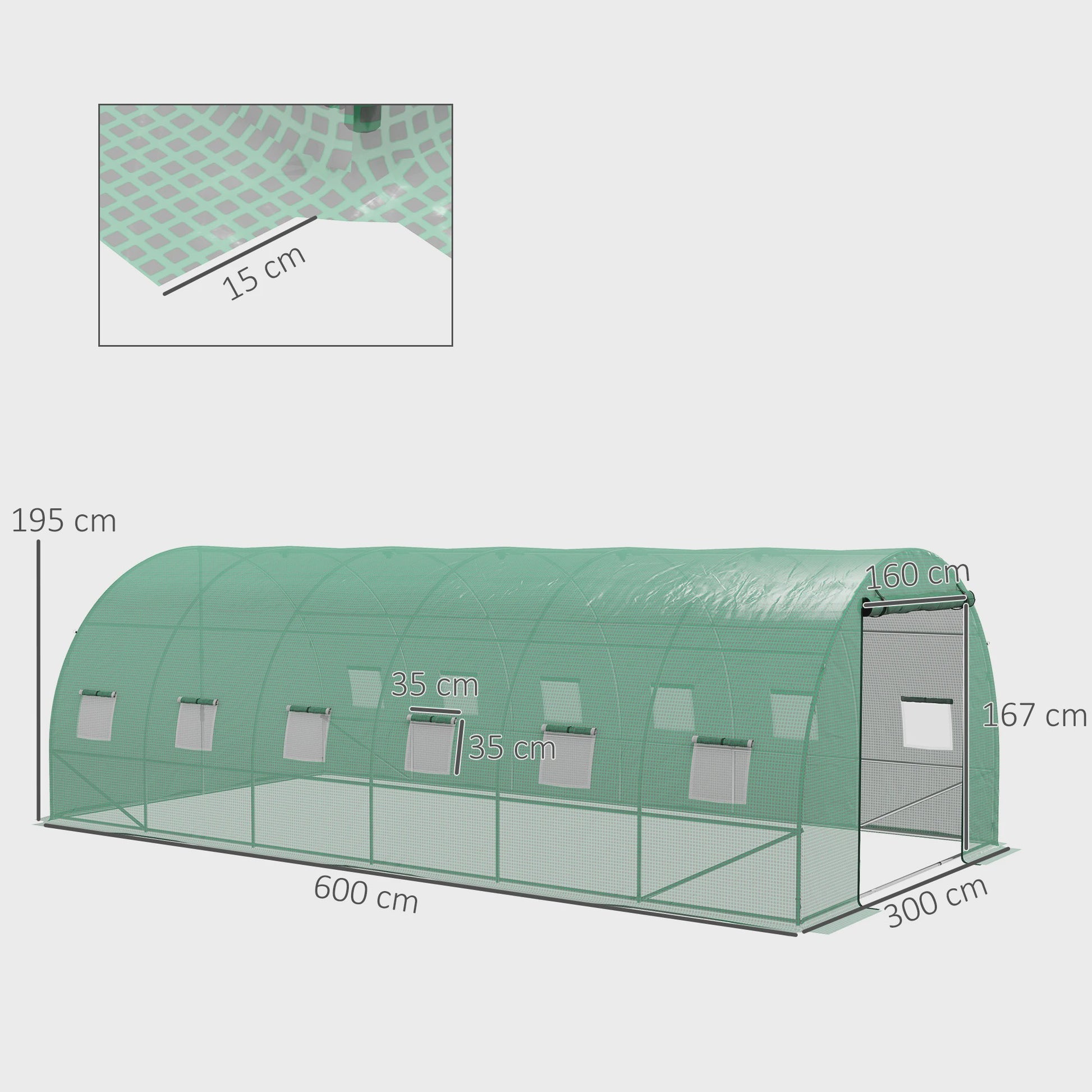 Outsunny Grote Tuinkas met Geïntegreerd Irrigatiesysteem - 6x3x2m - Groen