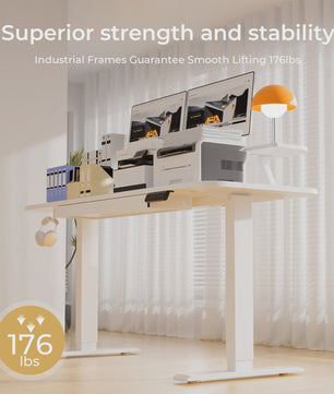 Elektrisch Verstelbaar Bureau met Lade en Monitor/Tablet Stand - Wit