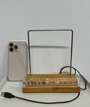 Retro Houten "Now Playing" Vinyl Platenstandaard met Neon LED Verlichting
