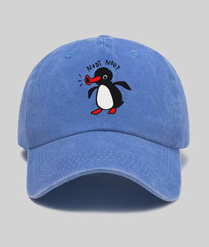 Stoere Katoenen Baseball Cap met Cartoon Pinguïn - Gebogen Klep & Zonbescherming