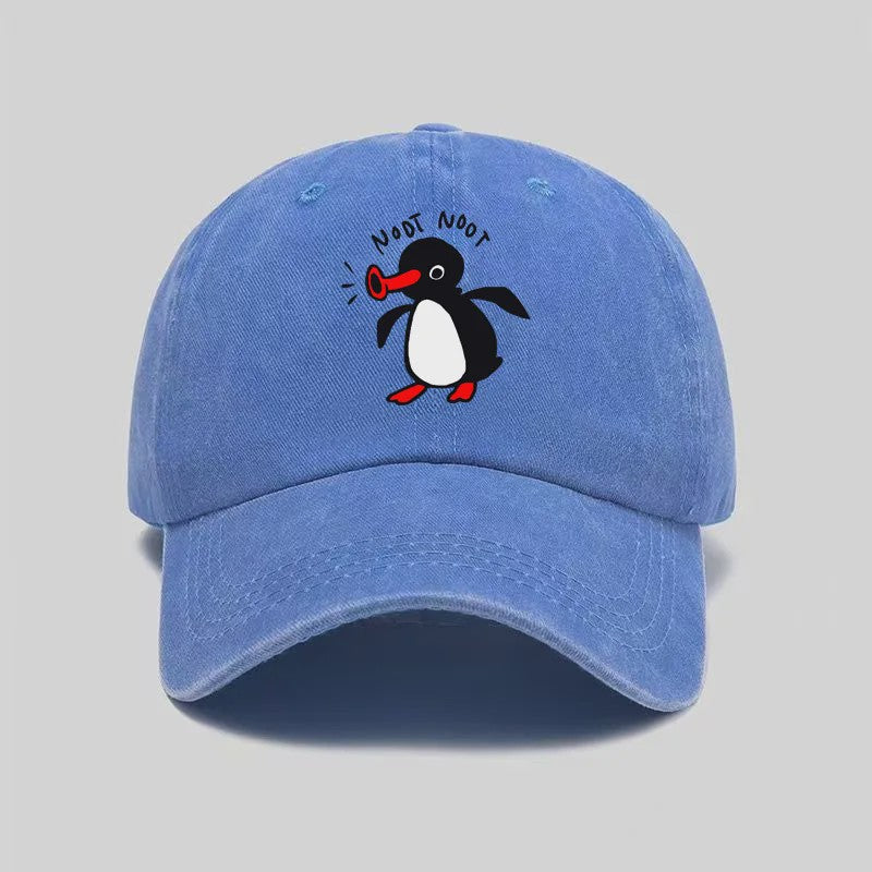 Stoere Katoenen Baseball Cap met Cartoon Pinguïn - Gebogen Klep & Zonbescherming