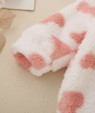 Baby Jumpsuit met Hartjesprint - Warm Fleece Romper met Capuchon voor Peuters en Baby's