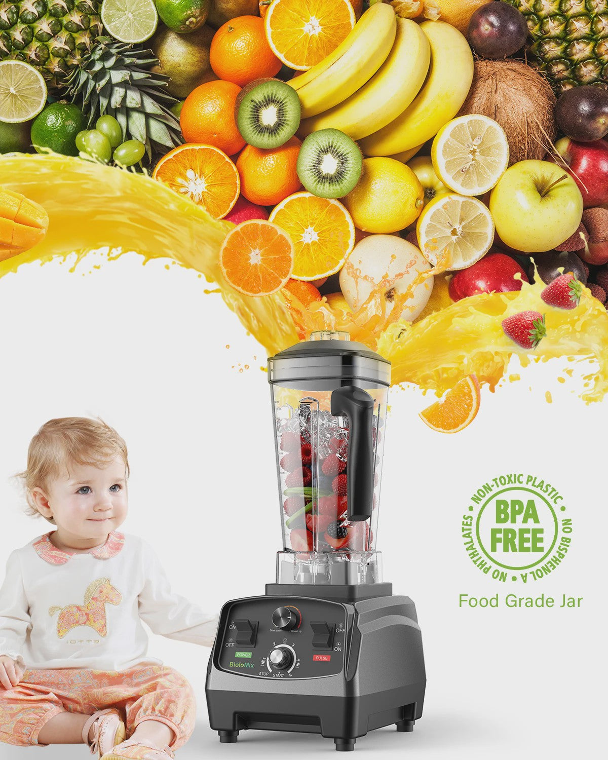 BioloMix 2200W Krachtige Blender met Timer & 2L BPA-vrije Kan - Heavy Duty Mixer