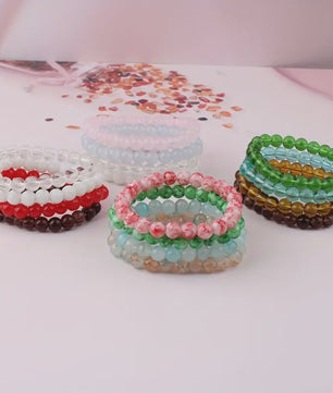 Set van 5, 6 of 10 Elastische Kristal Kralen Armbanden - Mix Kleuren