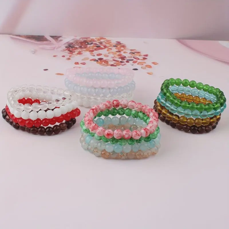 Set van 5, 6 of 10 Elastische Kristal Kralen Armbanden - Mix Kleuren