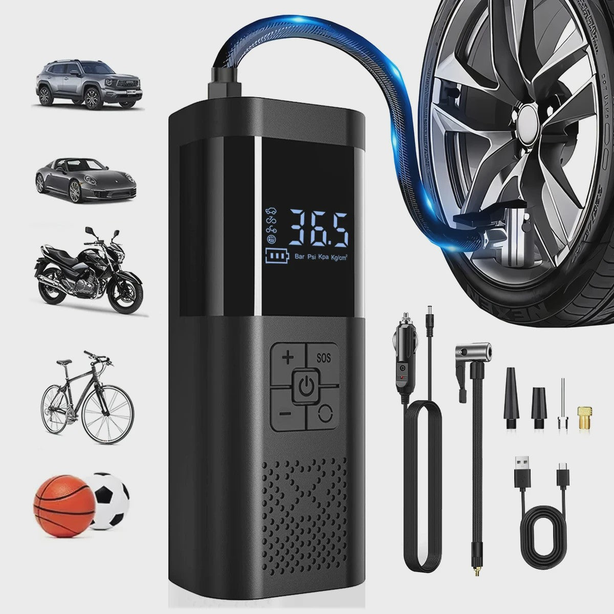 Draadloze Draagbare Bandenpomp met Drukmeter - Compacte Luchtcompressor voor Auto, Fiets & Meer