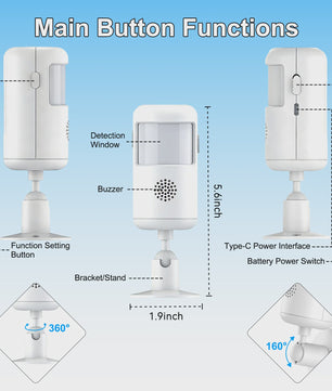 Slimme WiFi Infrarood Bewegingsmelder met App Bediening - 4 Alarm Modes - PIR Sensor voor Huis, Kantoor, Garage