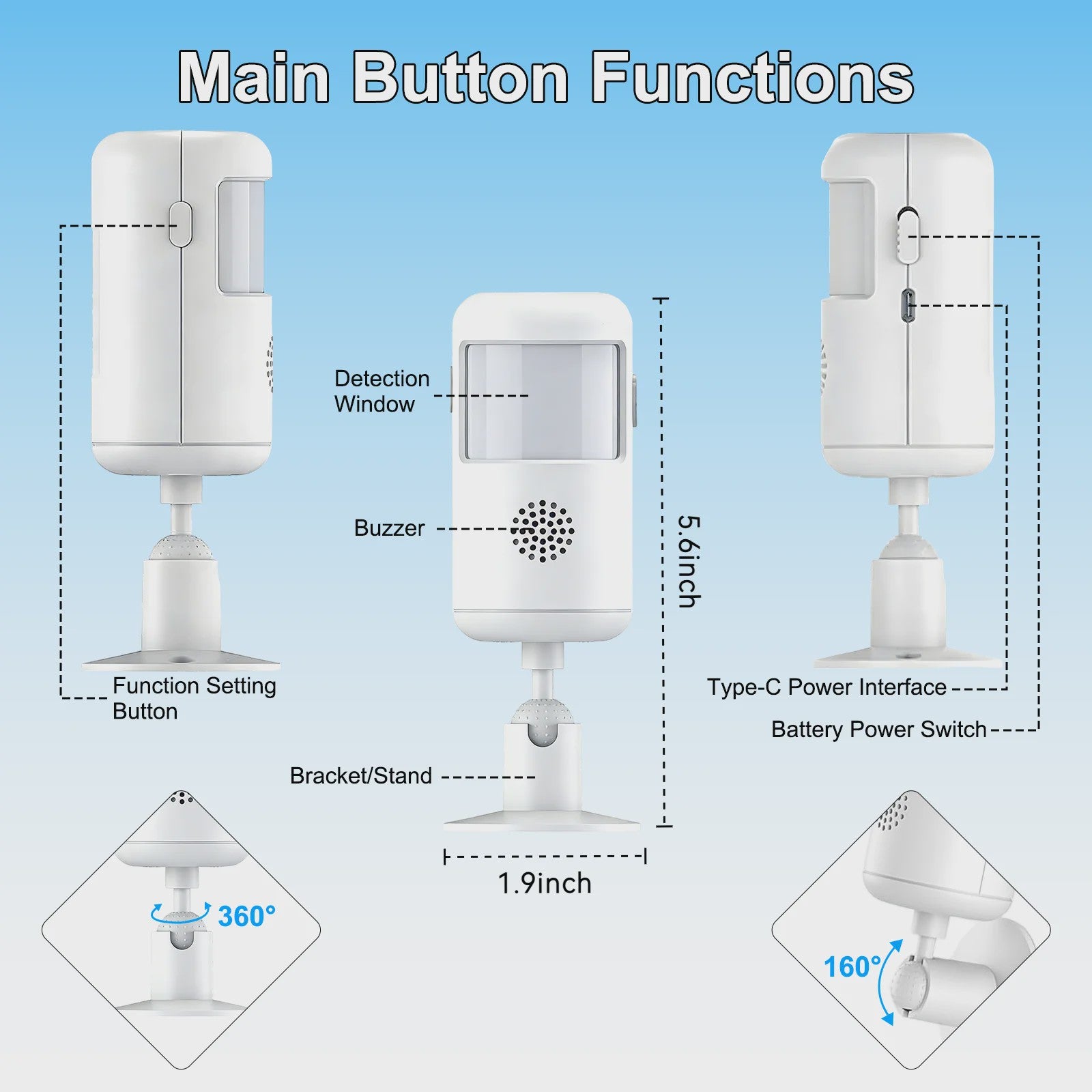 Slimme WiFi Infrarood Bewegingsmelder met App Bediening - 4 Alarm Modes - PIR Sensor voor Huis, Kantoor, Garage