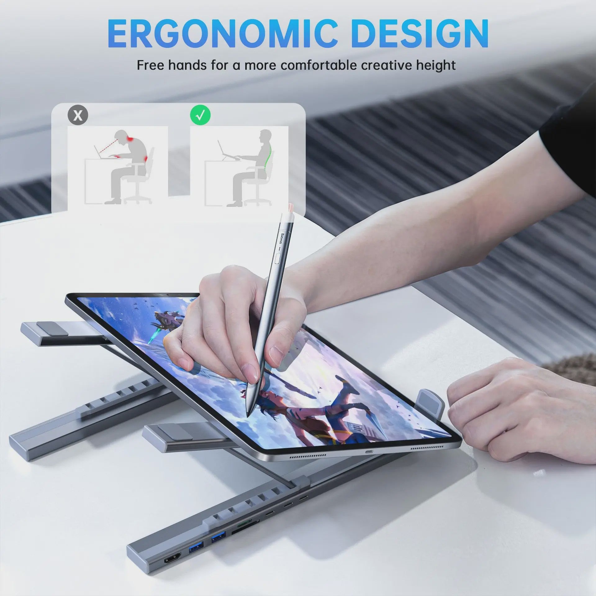 Verstelbare USB-C Laptop Stand met 7-in-1 Docking Station Hub