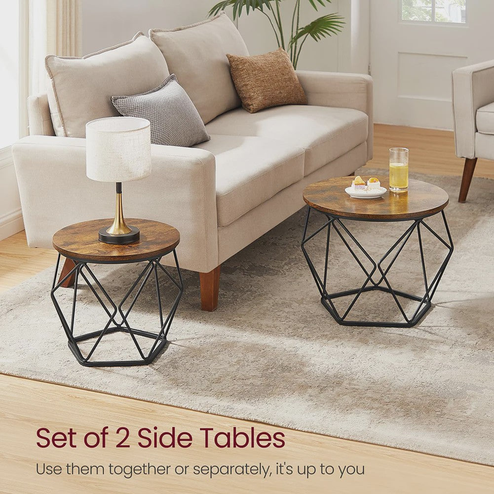 Set van 2 Ronde Salontafels - Modern Industrieel Design met Metalen Frame