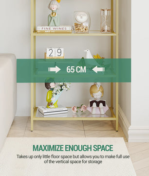 Gouden Boekenkast met 6 Planken van Gehard Glas en Stalen Frame