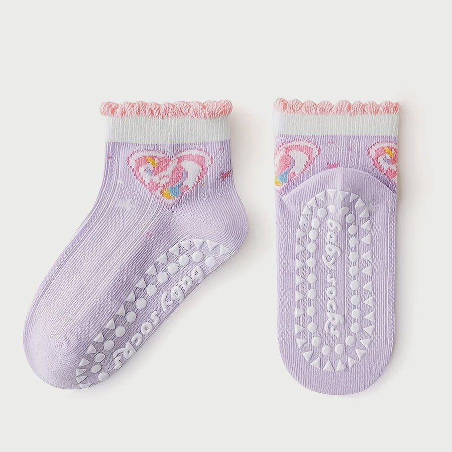 5 Paar Antislip Sokken Kinderen - Unicorn & Hartjes - Zacht & Comfortabel