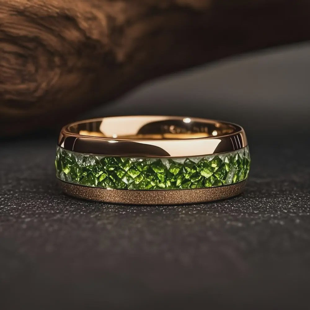 Luxe Groene Kristalstenen Ringen voor Mannen - 8mm Roestvrij Staal Trouwband