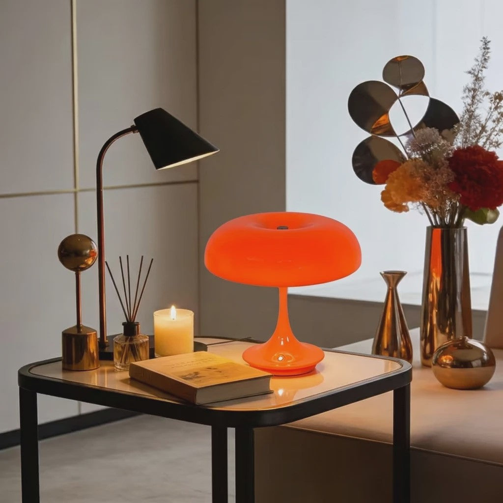 Moderne Oranje Mushroom Tafellamp met Touch Control - 3 Kleuren & Dimbaar