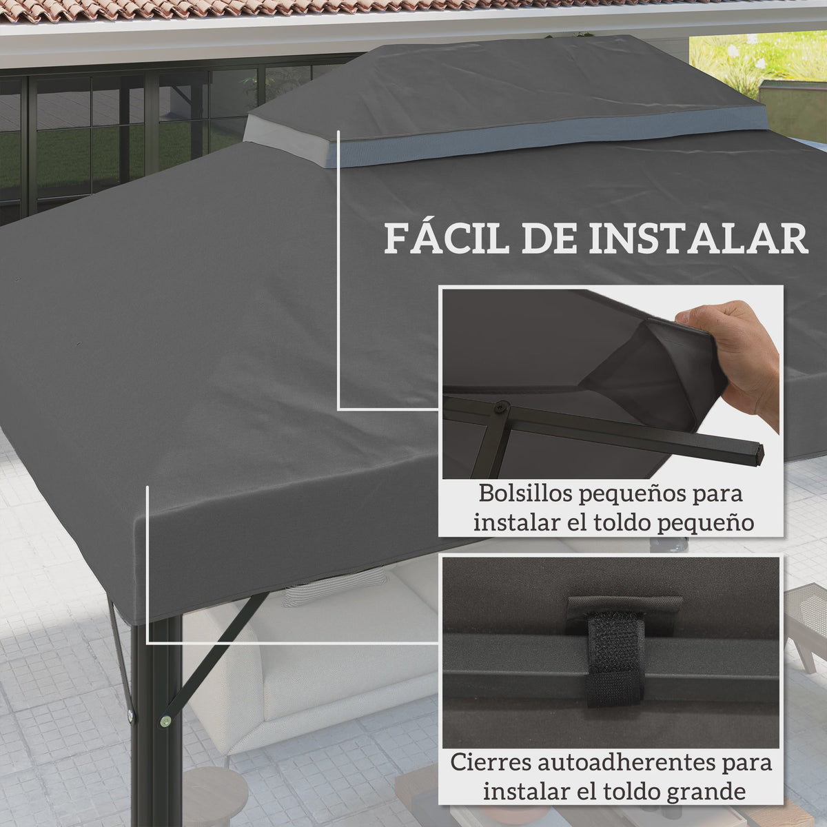 Outsunny Replacement Roof for Gazebo 4X3 m with Double Anti-Uv Roof Gray