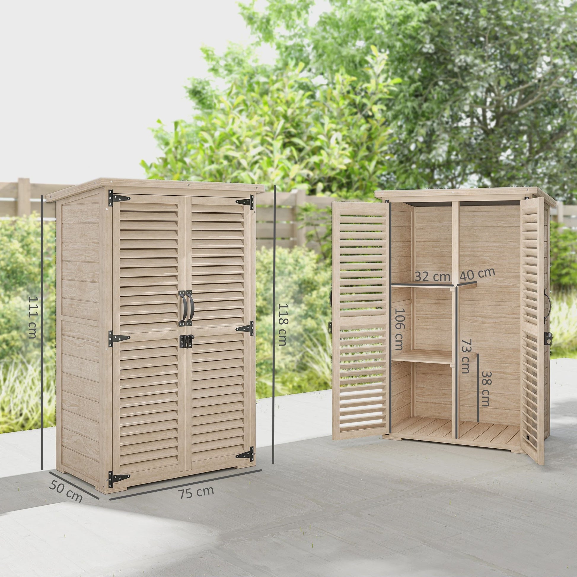 Outsunny Houten Tuinkast met Louvreduren - Fir Hout - 75x50x118 cm