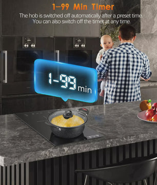 KICHPOWER 30cm Inductie Kookplaat met 2 Zones, Timer & Touch Control (3300W)