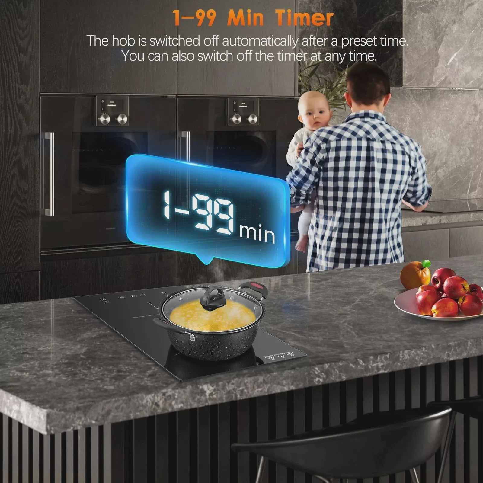 KICHPOWER 30cm Inductie Kookplaat met 2 Zones, Timer & Touch Control (3300W)