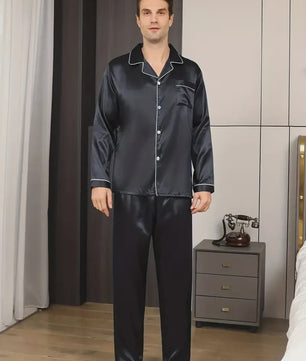 Luxe Heren Pyjama Set van Zijde Satijn: Comfortabele Lange Mouw & Grote Maten Home Suit