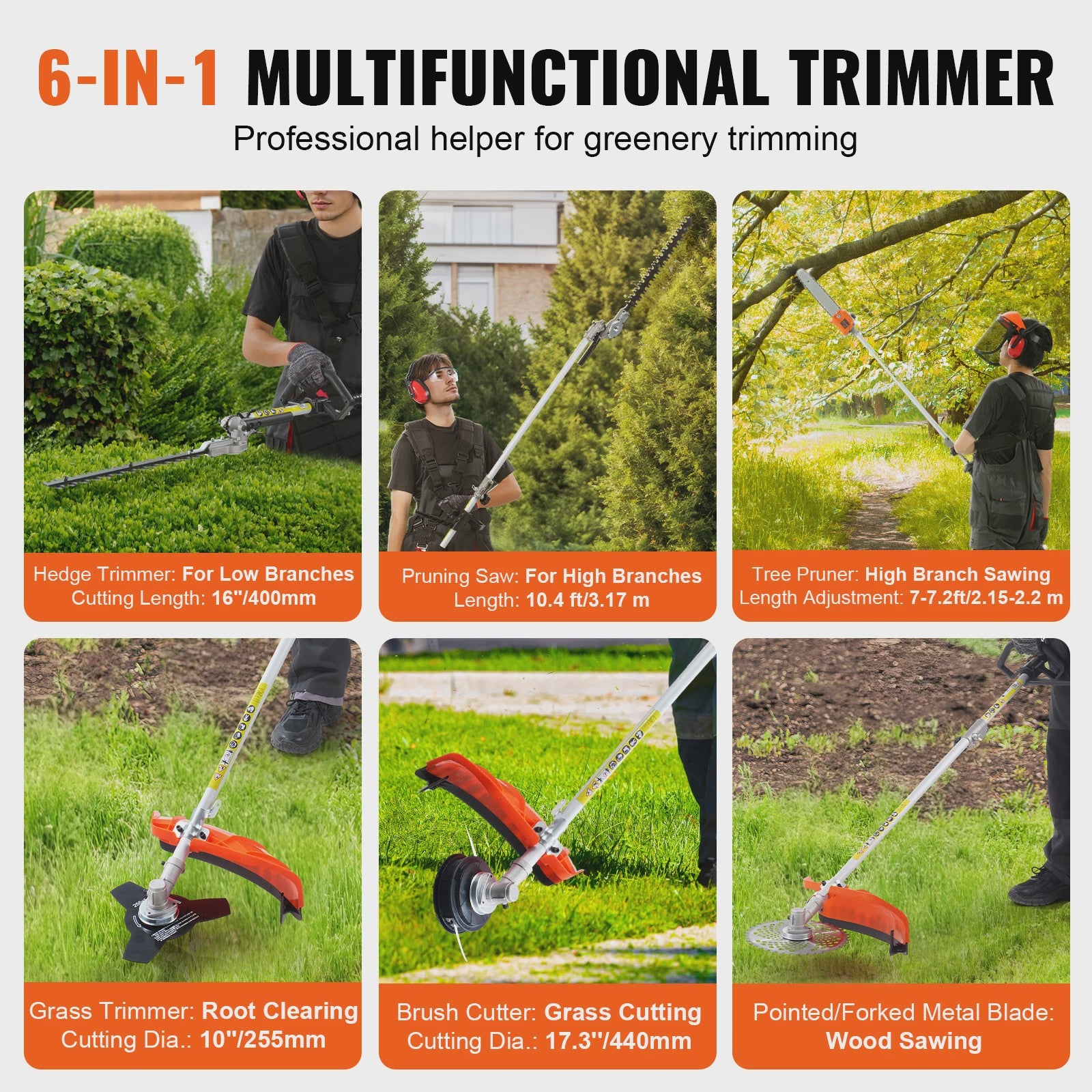 6-in-1 Multifunctionele Benzine Tuinmachine: Snoeien, Zagen, Trimmen & Meer