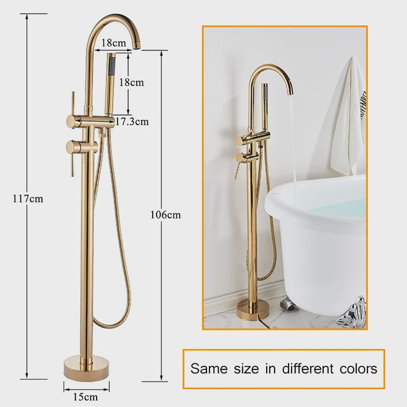 Vrijstaande Badkraan met Douchefunctie - Zwart, Chroom, Goud - Zwenkbare Uitloop & Warm/Koud Water Mixer