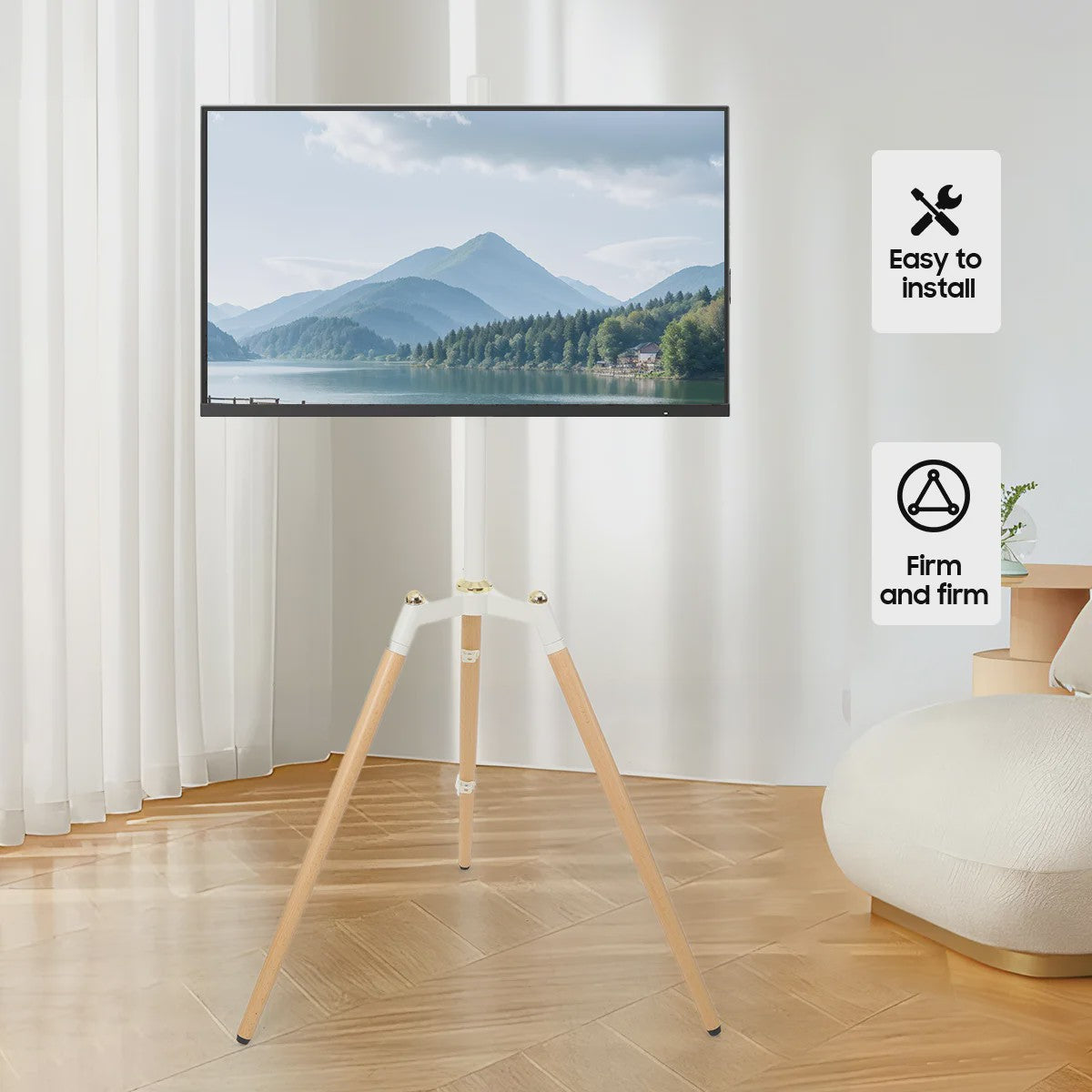 Vrijstaande TV Standaard Tripod voor 32-65 inch Schermen | Kantelbaar & In Hoogte Verstelbaar | Wit