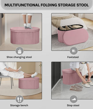 Ronde Opbergpoef met Afneembare Deksel - Beige Fluweel