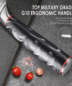 Professioneel Damascus Koksmes - 67 Lagen Staal, Ergonomisch G10 Handvat, Inclusief Cadeaubox