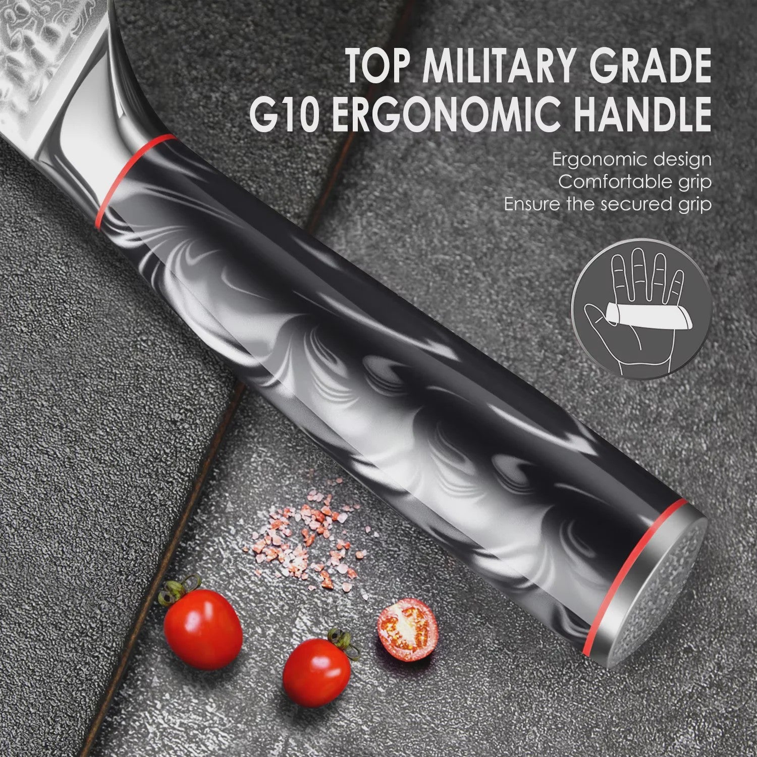 Professioneel Damascus Koksmes - 67 Lagen Staal, Ergonomisch G10 Handvat, Inclusief Cadeaubox