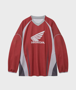 Honda Wielershirt Lange Mouw - Ademend V-hals Sportshirt voor Heren & Dames