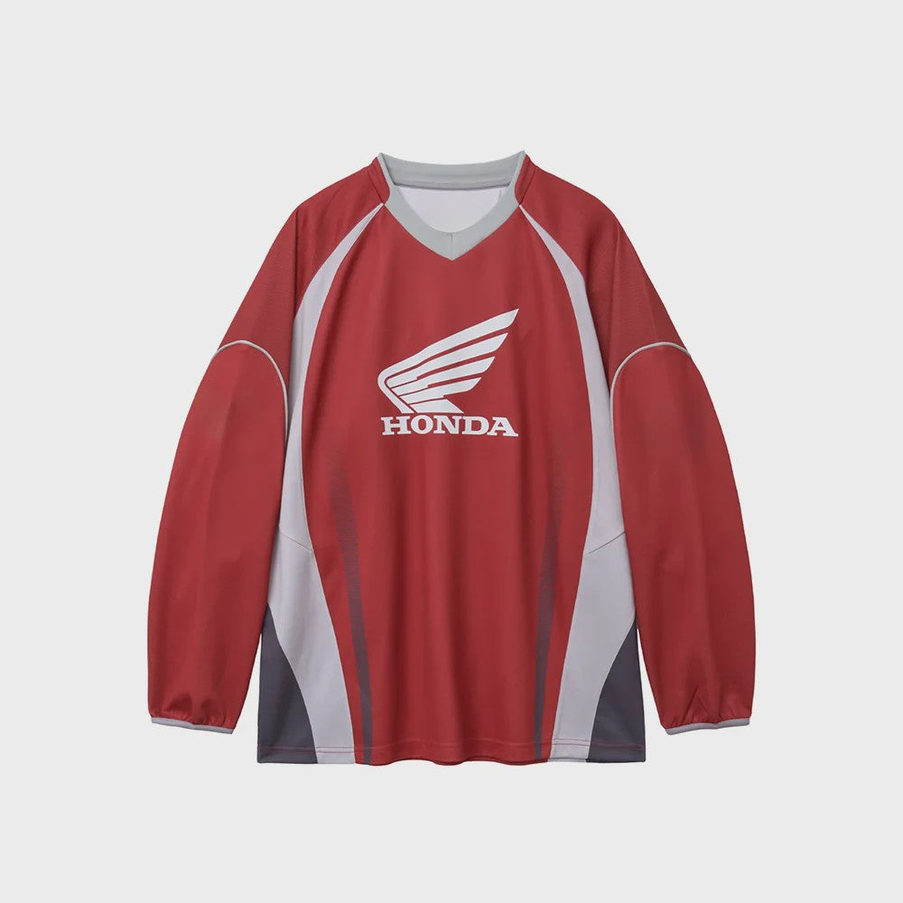 Honda Wielershirt Lange Mouw - Ademend V-hals Sportshirt voor Heren & Dames