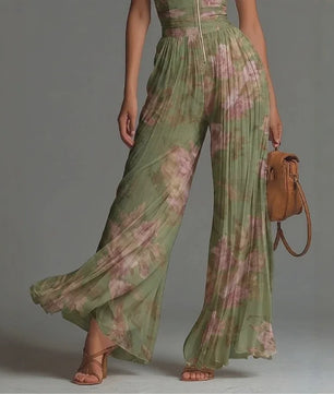 Chiffon Jumpsuit Dames - Elegante Mouwloze Palazzo Broek met Hoge Taille