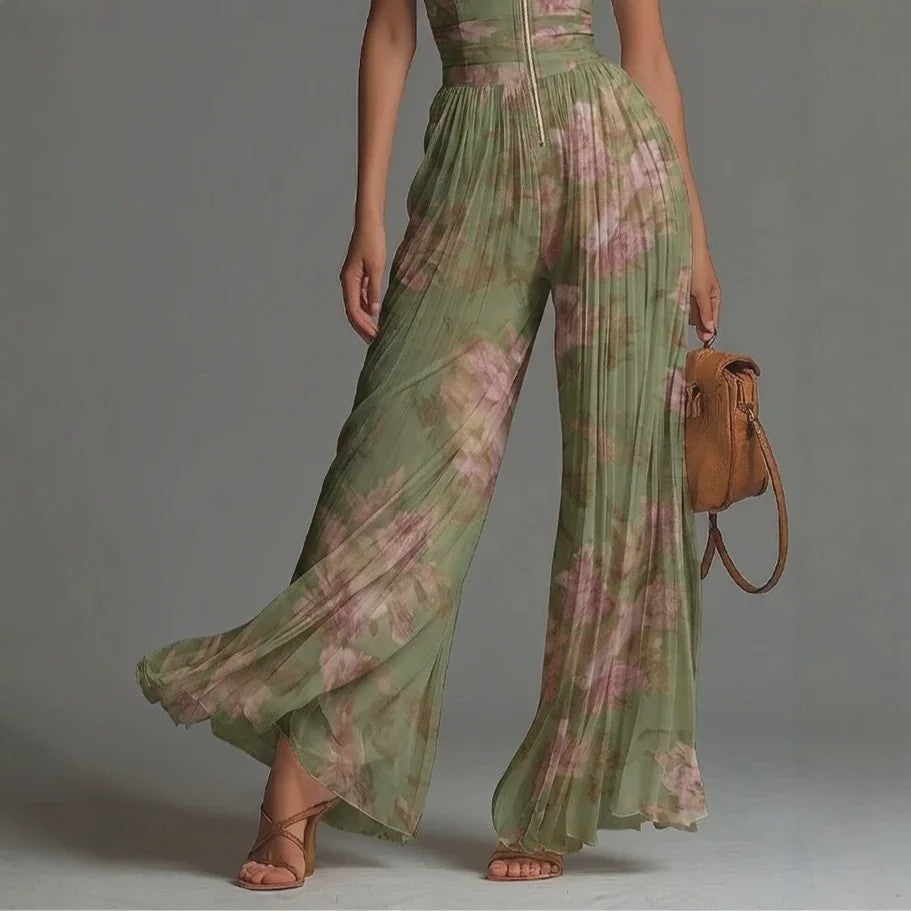 Chiffon Jumpsuit Dames - Elegante Mouwloze Palazzo Broek met Hoge Taille