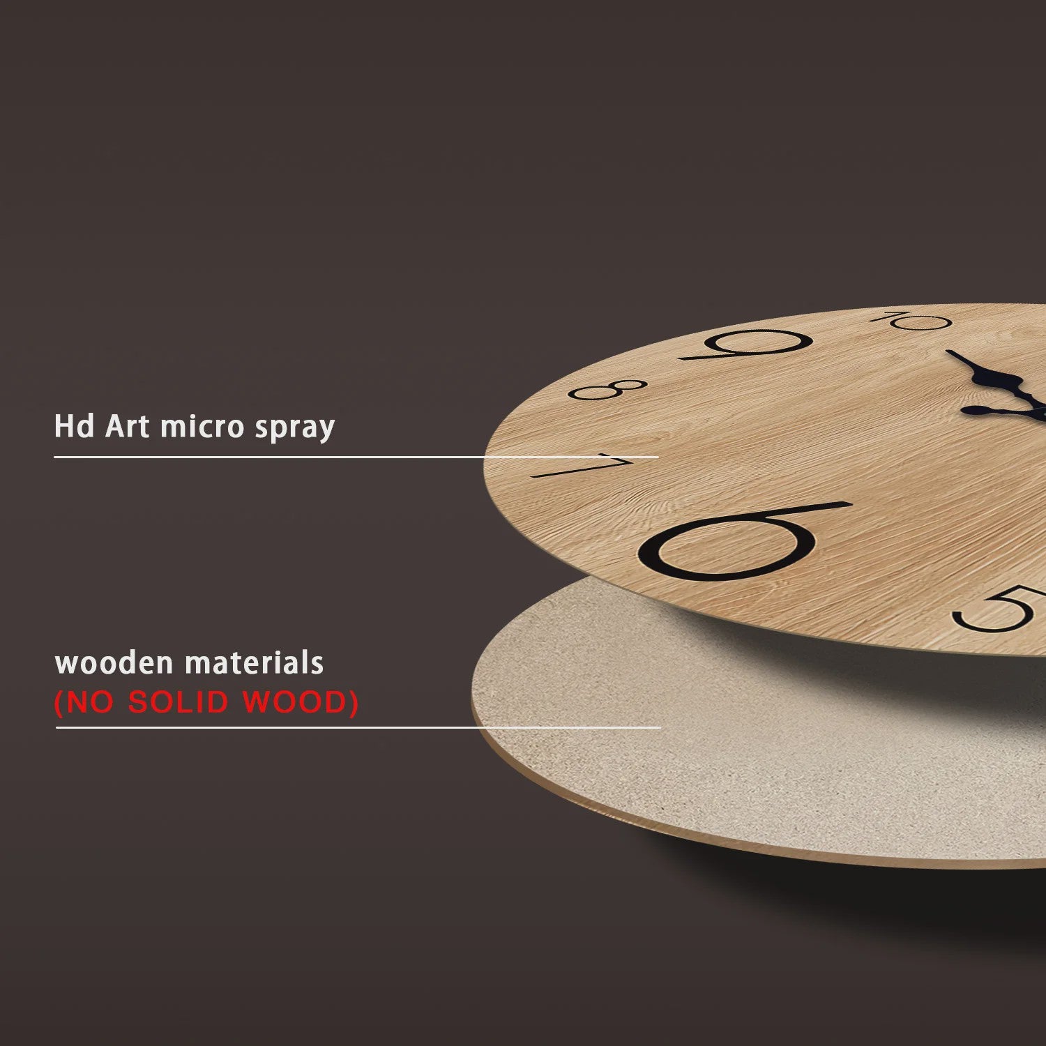Moderne Houten Wandklok met Houtnerf Textuur - Stille Werking & Batterijgevoed - 10-16 Inch