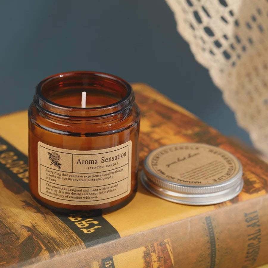Aromatherapie Kaars in Bruine Glazen Pot - Geurkaars voor Ontspanning & Cadeau