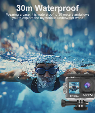 Ourlife MTR60 Pro 5K Actiecamera: 4K60FPS, WiFi, Waterdicht, Touchscreen & Afstandsbediening